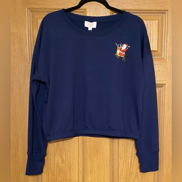 NWT Cozie by Pinkrose navy blue Christmas sweatshirt, Sz, Large. - Picture 3 of 8